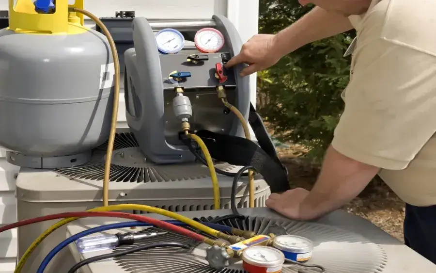 a man checking air conditioner